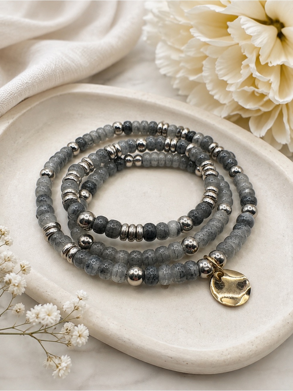 Pomina Gray Beaded Three-Strand Bracelet (BR1111/3)